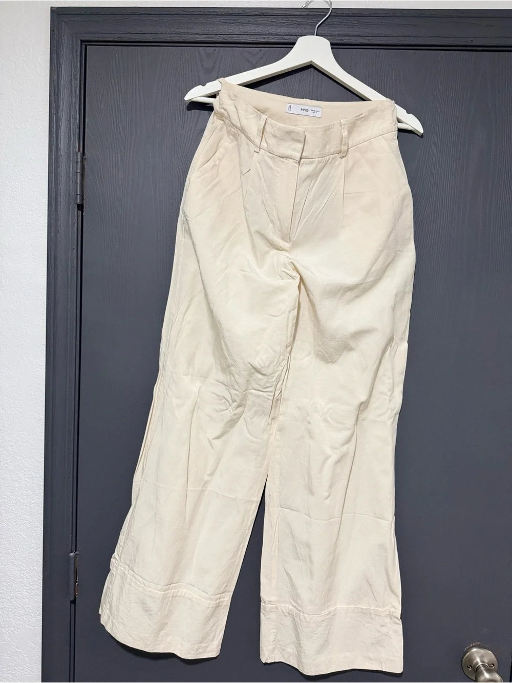 Mango lightweight linen High-Rise Wide Leg Pants in Cream